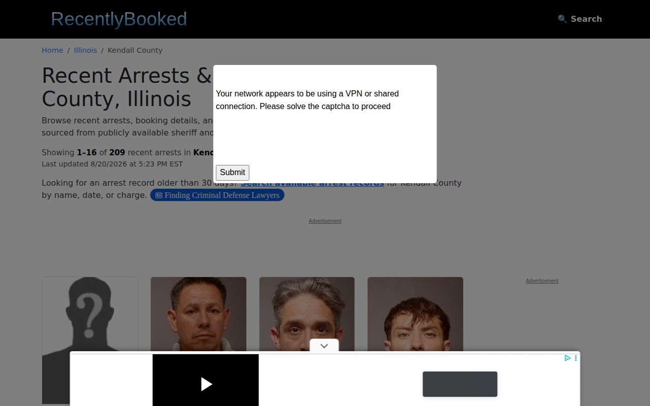 Unofficial Recently Booked Kendall County arrest-news section