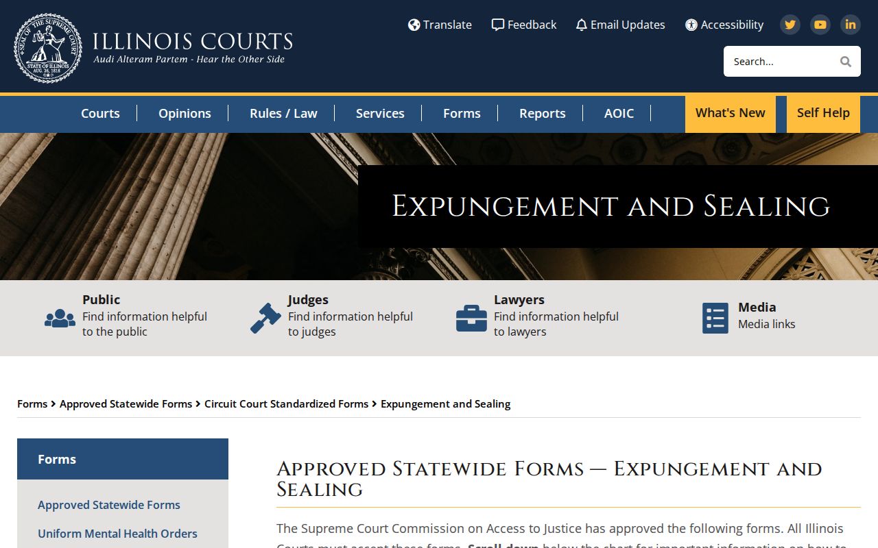 Illinois Courts expungement and sealing forms for Kendall County booking-record questions