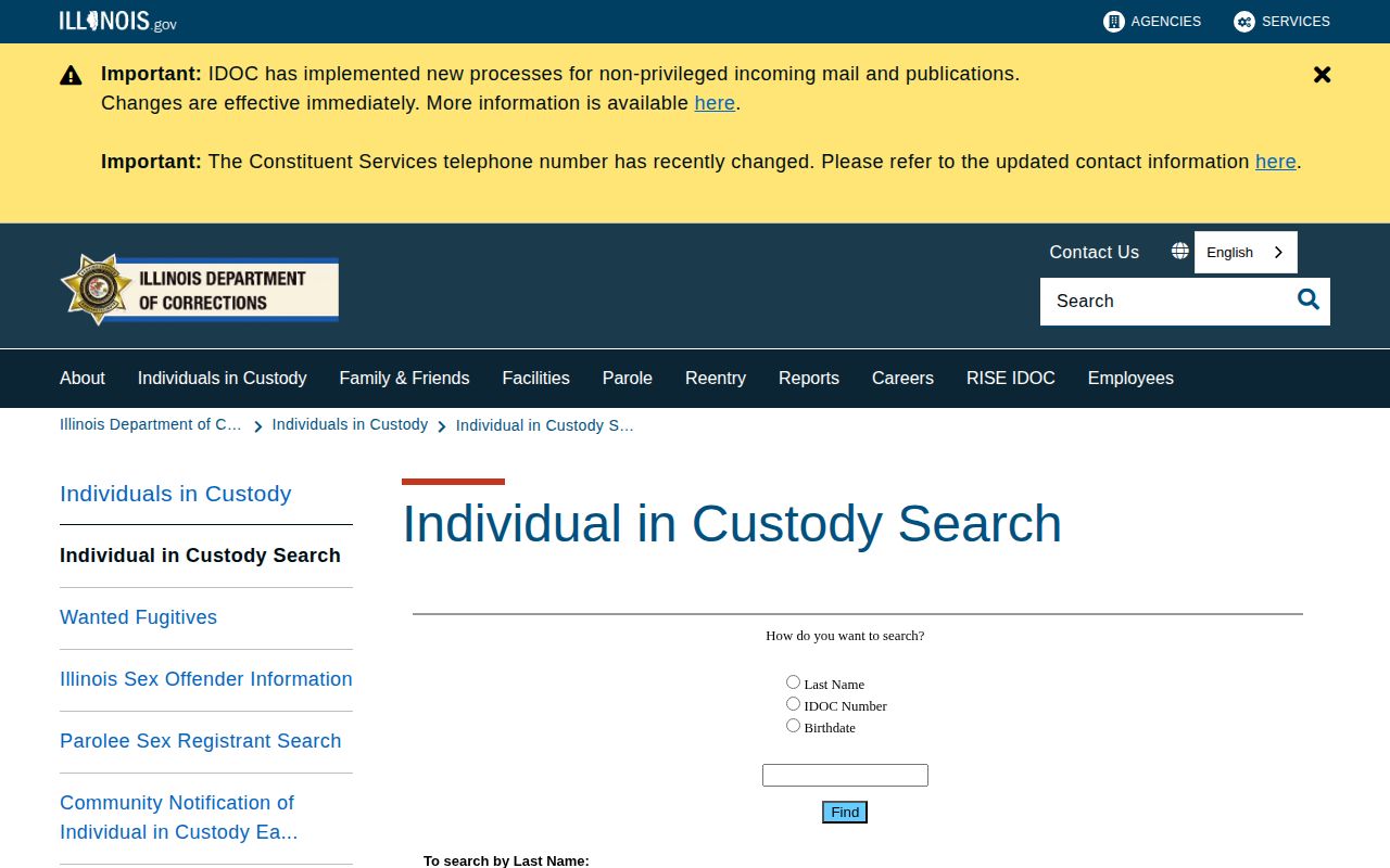 Illinois Department of Corrections offender search for state custody records connected to Kendall County