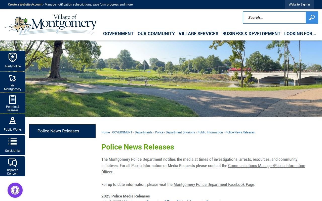 Official Montgomery Police news releases for Kendall County arrest and investigation records