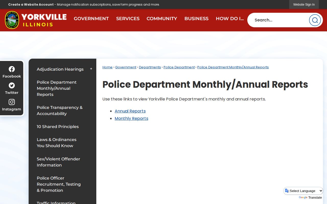 Official Yorkville Police monthly and annual reports for Kendall County activity